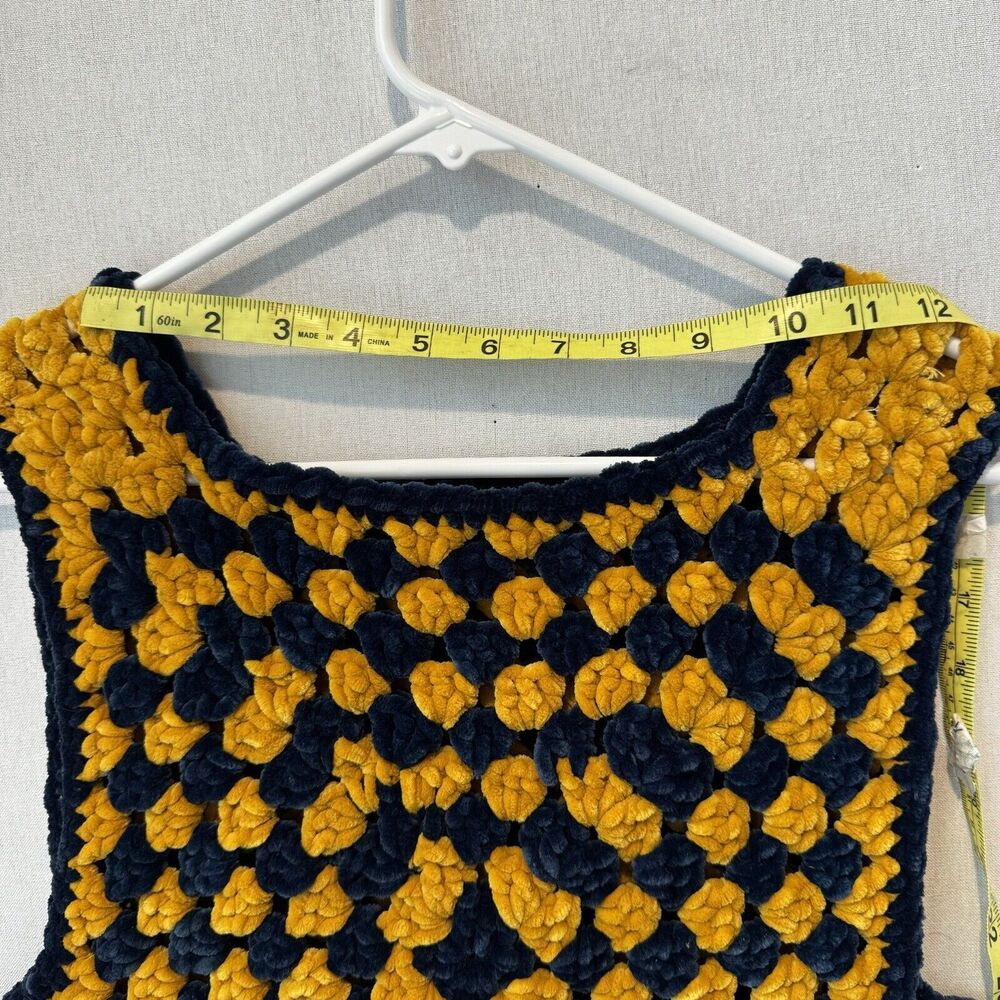 Handmade Blue Gold Granny Square Cropped Vest Game Day Georgia Tech Michigan - Picture 4 of 6
